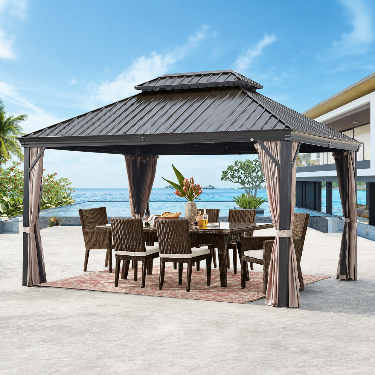 10 Ft. X 12 Ft. Aluminum Hardtop Gazebo with Galvanized Steel Roof and Mosquito Net