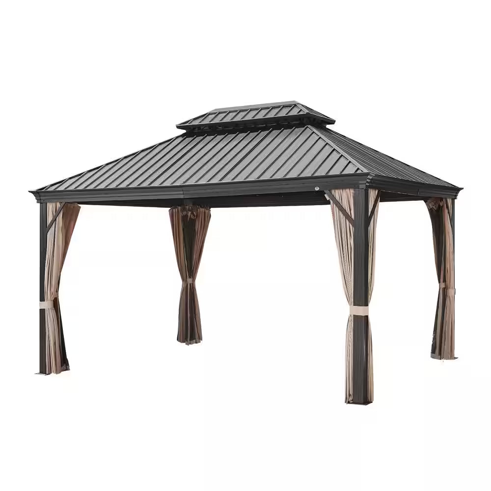 10 Ft. X 12 Ft. Aluminum Hardtop Gazebo with Galvanized Steel Roof and Mosquito Net