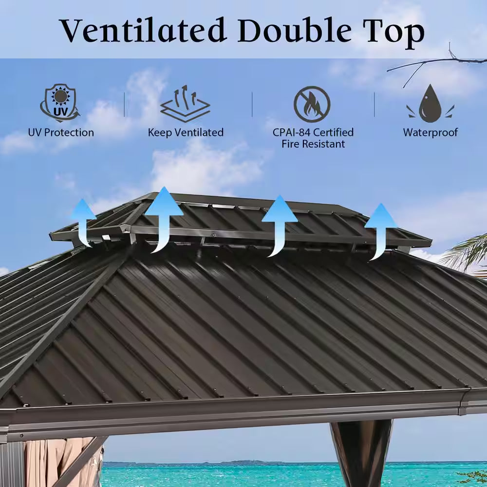 10 Ft. X 12 Ft. Aluminum Hardtop Gazebo with Galvanized Steel Roof and Mosquito Net