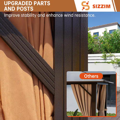 12 Ft. X 10 Ft. Hardtop Outdoor Double Roof Gazebo with Netting and Curtains