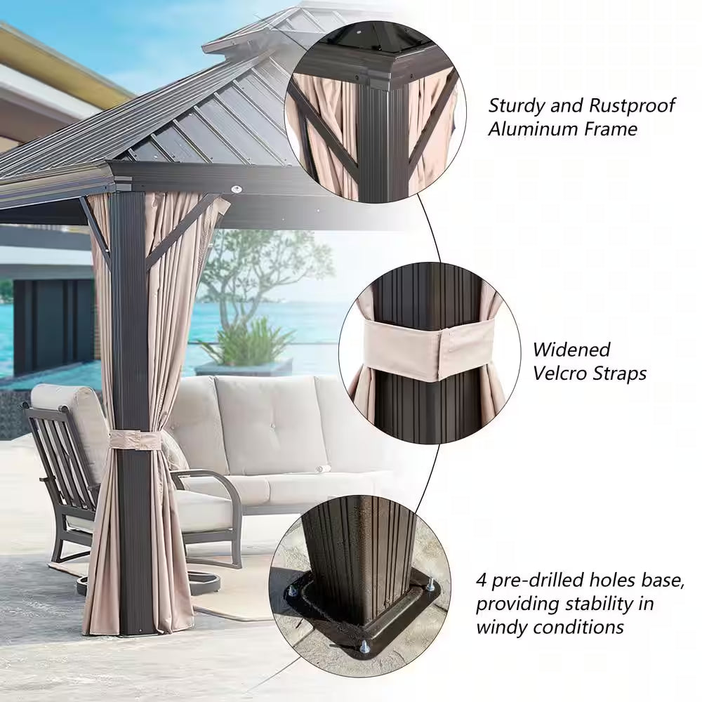 10 Ft. X 12 Ft. Aluminum Hardtop Gazebo with Galvanized Steel Roof and Mosquito Net