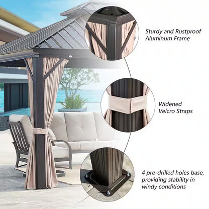 10 Ft. X 12 Ft. Aluminum Hardtop Gazebo with Galvanized Steel Roof and Mosquito Net